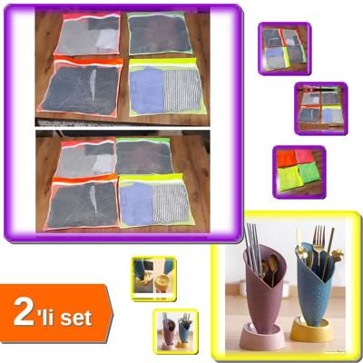 4 Adet 4 Renk Fermuarlı Bavul İçi Düzenleyici + Lale Figürlü Tezgah Üstü Kaşıklık - 2li Set S8Z6Q2