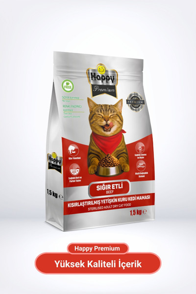 Kısırlaştırılmış Sığır Etli Kuru Kedi Maması 1,5 Kg