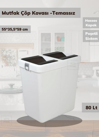 Çöp Kovası Bas Çek Mutfak Banyo Çöp Kutusu Antrasit 80 Litre