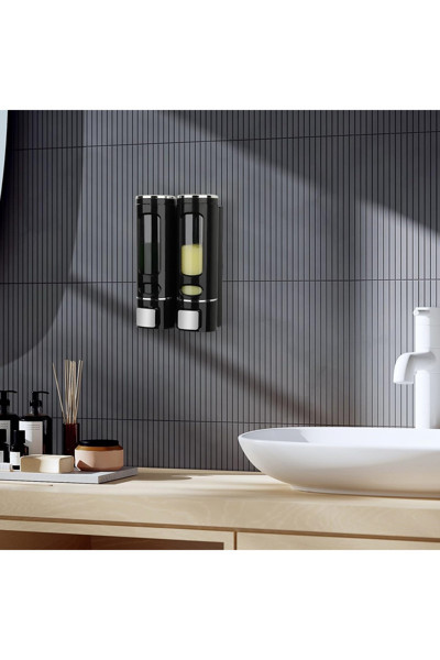 2 Adet Siyah 400 ml Sabunluk Duvara Monte Şeffaf Sıvı Plastik Ve Mutfak Banyo Şişesi M-52