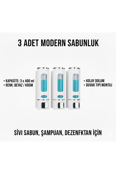 3 ADET Sıvı Sabunluk Plastik 400 ml Duş Jeli Şampuan Şişesi Oteller, Hastane, Banyo Mutfak M-52