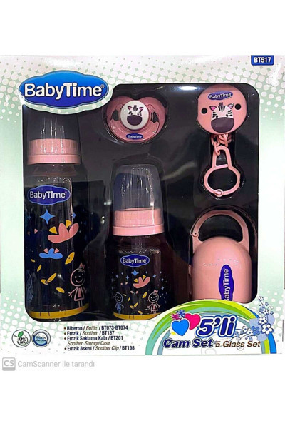 Babytime Yenidoğan 5'Li Cam Biberon Ve Emzik Seti Pembe