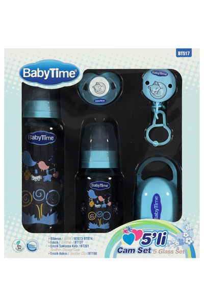 Babytime 5'Li Cam Biberon Seti Mavi