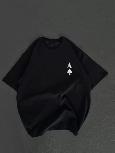 Unisex Bisiklet Yaka Baskılı Oversize TShirt