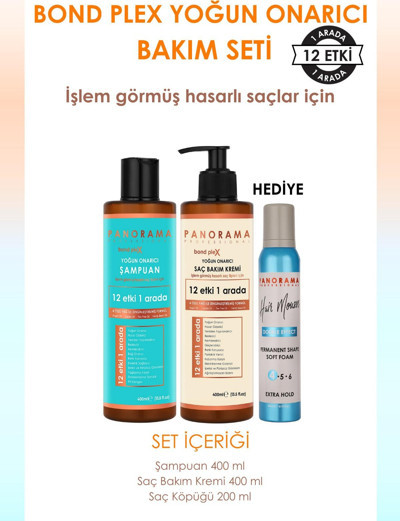 Panorama Professional Bond Plex Bakım Seti 12 Etki 1 Arada 400ml Şampuan-Saç Bakım Kremi-Saç Köpüğü Hediyeli