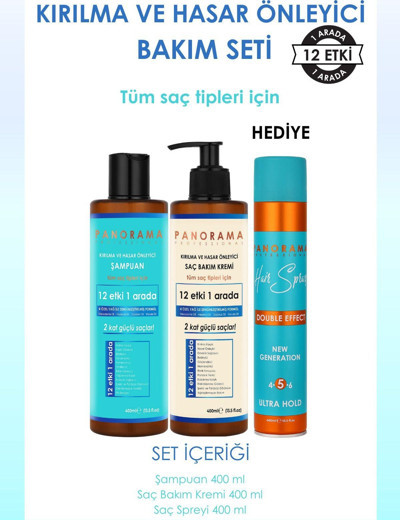 Panorama Professional Kırılma ve Hasar Önleyici Bakım Seti 400 ml Şampuan+Saç Kremi+Saç Spreyi Hediyeli