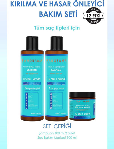 Panorama Professional Kırılma ve Hasar Önleyici Bakım Seti 400 ml x2 Şampuan + 500 ml Saç Bakım Maskesi
