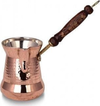 Turna Bakır Sultan Cezve 2 No İnce Ahşap Kulp 3 Fincan Makine Dövme Kırmızı Turna1237-1