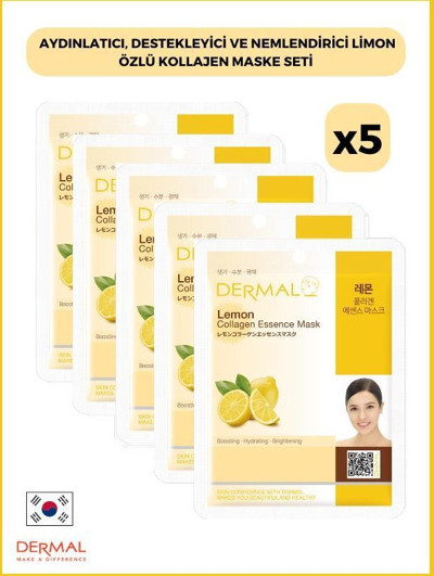 Dermal Aydınlatıcı, Destekleyici Ve Nemlendirici Limon Özlü Kollajen Maske 23 Gr 5 Adet