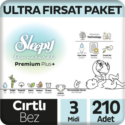 Bio Natural Premium Plus Ultra Fırsat Paketi Bebek Bezi 3 Numara Midi 210 Adet