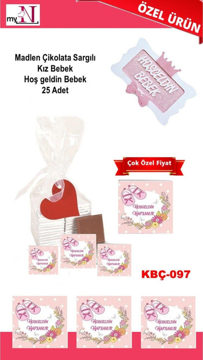 Flurose Madlen Çikolata Sargılı Kız Bebek Hoş Geldin Bebek 25 Adet