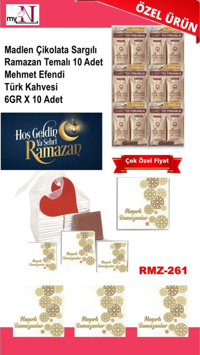 Flurose Madlen Çikolata Sargılı Ramazan Temalı 10 Adet - Mehmet Efendi Türk Kahvesi 6Gr X 10 Adet