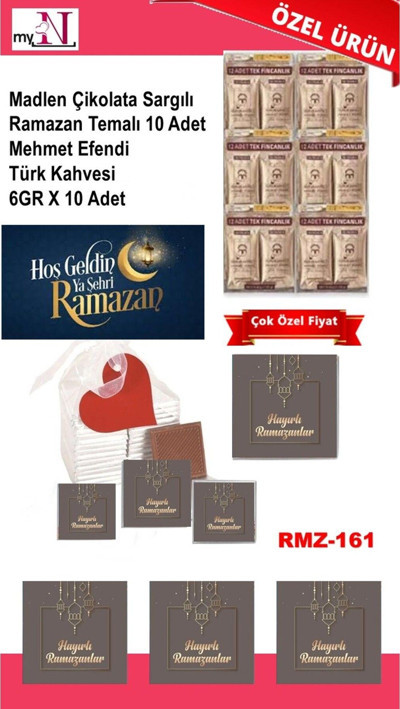 Flurose Madlen Çikolata Sargılı Ramazan Temalı 10 Adet - Mehmet Efendi Türk Kahvesi 6Gr X 10 Adet