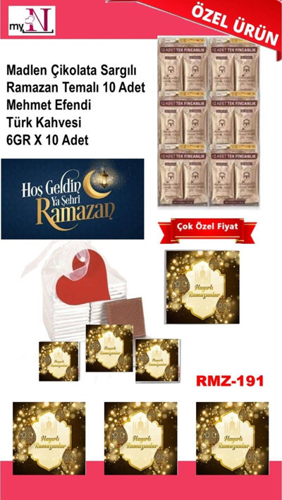 Flurose Madlen Çikolata Sargılı Ramazan Temalı 10 Adet - Mehmet Efendi Türk Kahvesi 6Gr X 10 Adet