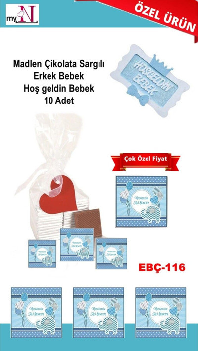 Flurose Madlen Çikolata Sargılı Erkek Bebek Hoş Geldin Bebek 10 Adet