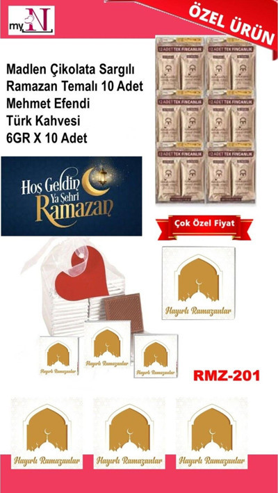 Flurose Madlen Çikolata Sargılı Ramazan Temalı 10 Adet - Mehmet Efendi Türk Kahvesi 6Gr X 10 Adet