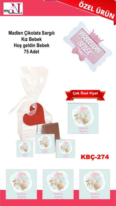 Flurose Madlen Çikolata Sargılı Kız Bebek Hoş Geldin Bebek 50 Adet