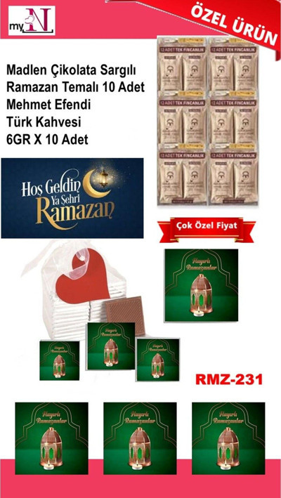 Flurose Madlen Çikolata Sargılı Ramazan Temalı 10 Adet - Mehmet Efendi Türk Kahvesi 6Gr X 10 Adet