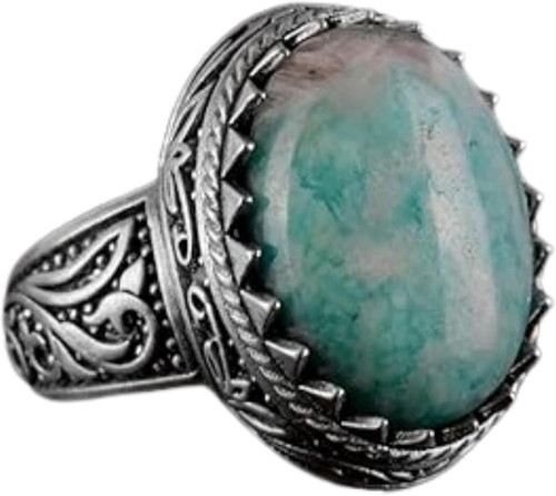 El Yapımı Cabochon Doğal Amazonit Taş Yüzük - Ferahlatıcı 925 Ayar Saf Gümüş Erkek Yüzük - Uyum ve Denge Tasarımı