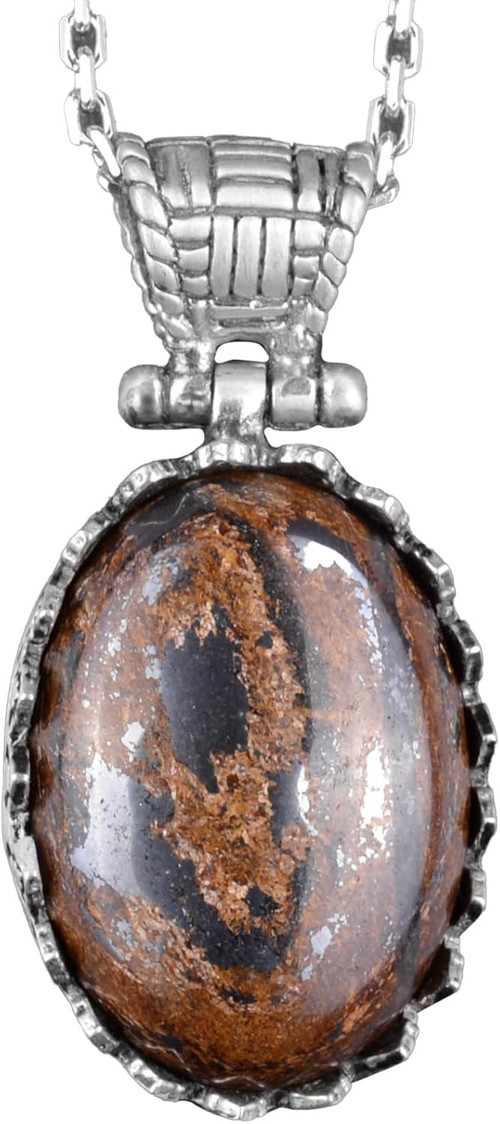 Gerçek Doğal Taş Kolye - 925 Ayar Gümüş Kolye (Bronzit)