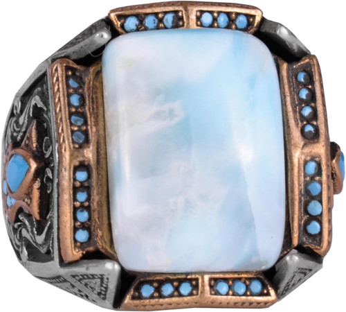 Gerçek Doğal Taş Yüzük - El Yapımı Yüzük - 925 Ayar Gümüş Yüzük (Larimar)