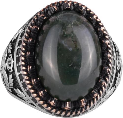Gerçek Doğal Taş Yüzük - El Yapımı Kartal Yüzüğü - 925 Ayar Gümüş Moss Agate Yüzük