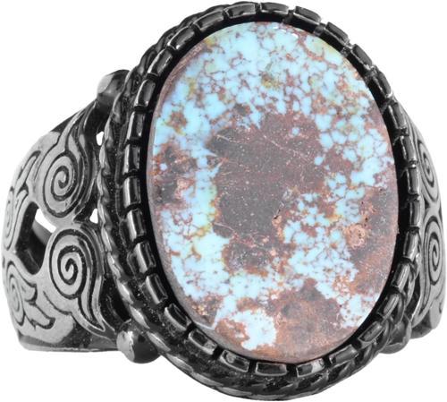 Gerçek Doğal Arizona Turkuaz Baykuş Figürlü Taş Yüzük, Sterlin Gümüş Erkek Yüzüğü - Artisan Tasarımı (Stil-2)