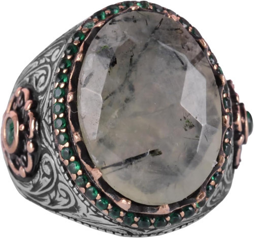 Gerçek Doğal Taş Yüzük - 925 Ayar Gümüş El Yapımı Yüzük (Prehnite)