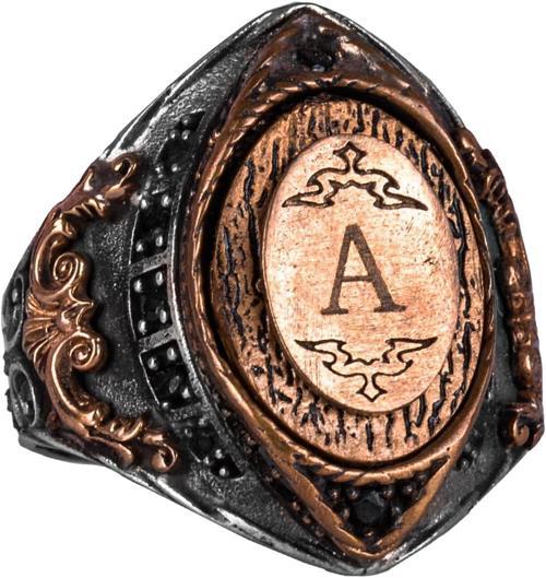 925 Ayar Gümüş Kişiselleştirilebilir Yüzük - Bronz Kaplama Monogram Yüzük