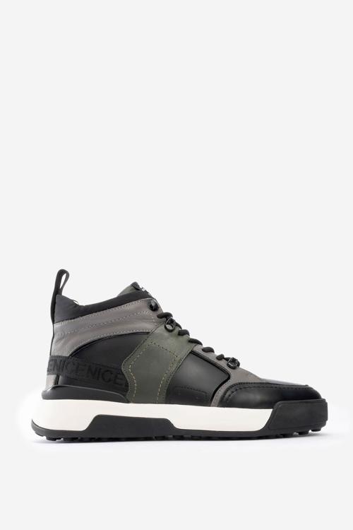 DERİCLUB Erkek Kalın Taban Bağcıklı Yarım Bilek Sneaker Gerçek Deri MC 20401 SİYAH/HAKİ