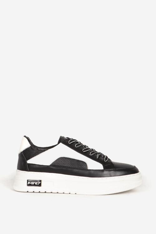 Erkek Sneaker Kalın Taban Bağcıklı Günlük Ayakkabı Gerçek Deri 19473 SİYAH
