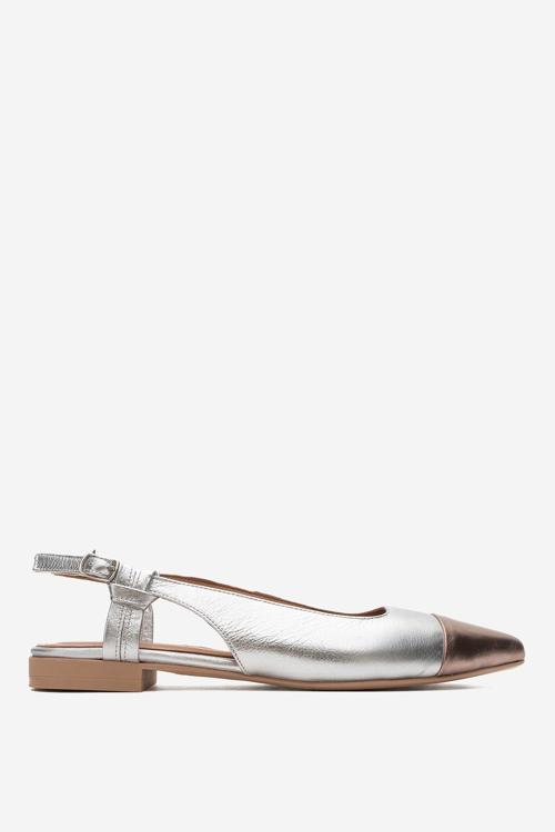 Kadın Sivri Burun Açık Topuk Loafer Ayakkabı Gerçek Deri FR 259713 GÜMÜŞ