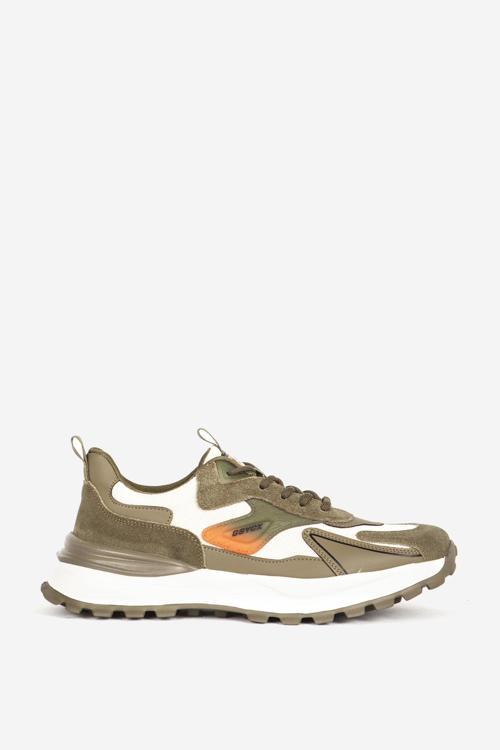 Erkek Spor Kalın Tabanlı Bağcıklı Süet Detay Sneaker Gerçek Deri 19084 HAKİ
