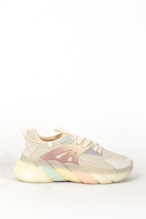 487 Kalın Taban Kadın Sneaker BEJ