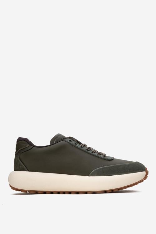Erkek Kalın Taban Bağcıklı Sneaker Gerçek Deri MC 21257 HAKİ