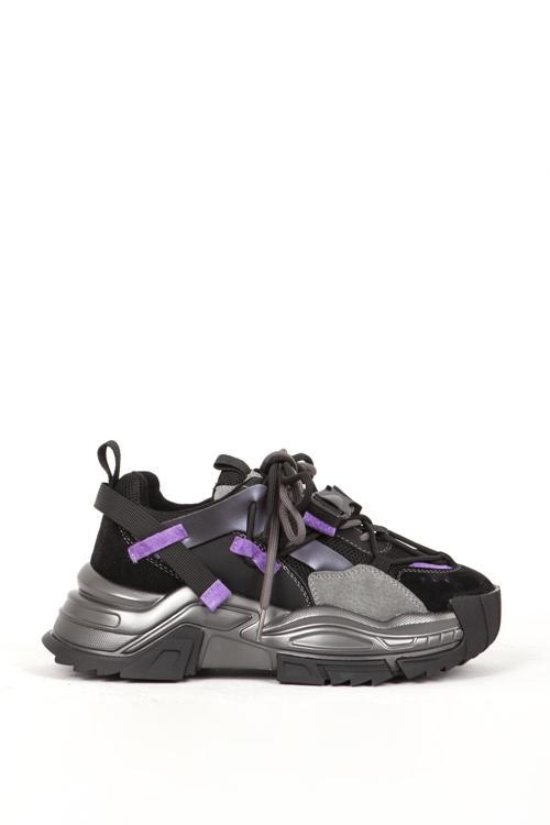 Kadın Kalın Taban Bağcıklı Sneaker 318/1 SİYAH