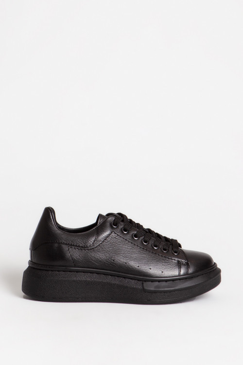 Kadın Kalın Taban Sneaker Günlük Ayakkabı Gerçek Deri BR 04024 SİYAH