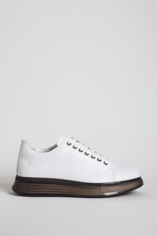 Erkek Bağcıklı Kalın Tabanlı Sneaker Gerçek Deri 15275 BEYAZ