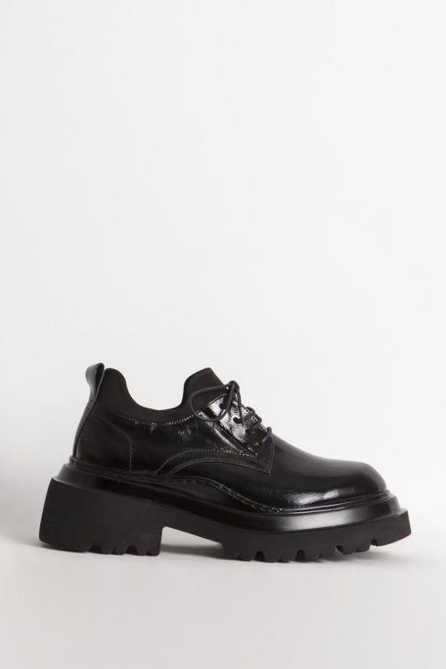 88158 Gerçek Deri Kadın Oxford Ayakkabı RUGAN SİYAH