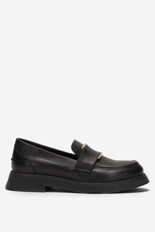 Kadın Loafer Tokalı Loafer Ayakkabı Gerçek Deri RC 33105 SİYAH