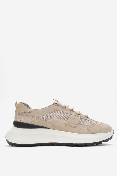 Erkek Kalın Taban Bağcıklı Sneaker Gerçek Deri MC 21525 BEJ