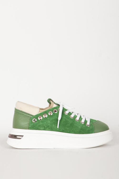 Kadın Bağcıklı Sneaker Kalın Taban Günlük Ayakkabı Gerçek Deri RC 17908 YEŞİL