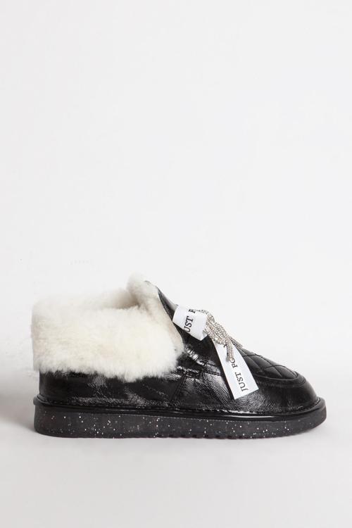 Kadın İçi Tüylü Şeffaf İnce Taban Yarım Bilek Bot GJ 323/6 SİYAH