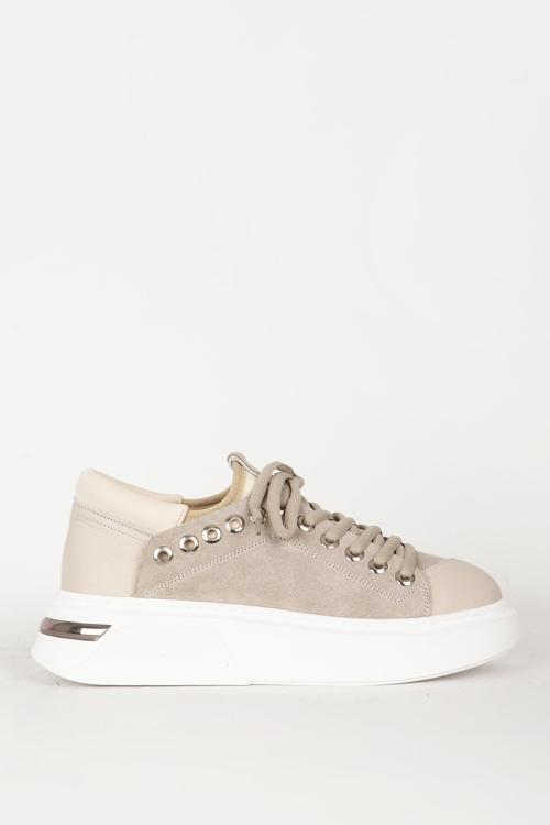 Kadın Bağcıklı Sneaker Kalın Taban Günlük Ayakkabı Gerçek Deri RC 17908 BEJ