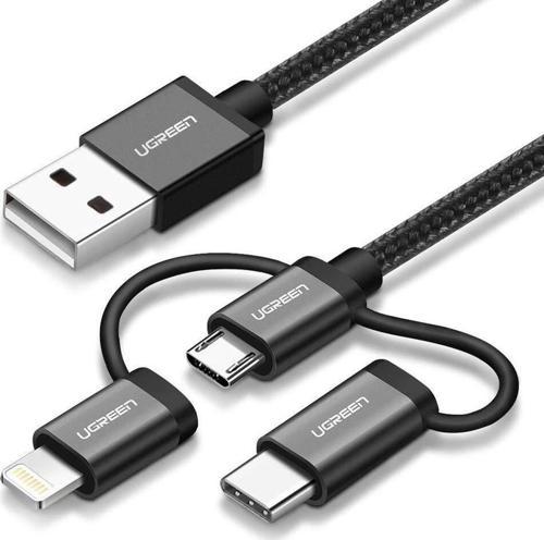 3 in 1 iOS Lightning Type-C Micro USB Şarj ve Data Kablosu Siyah