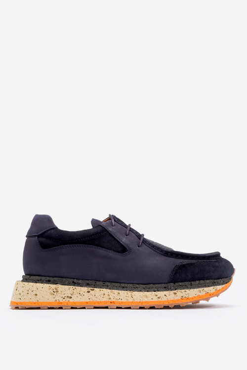 Erkek Kalın Taban Bağcıklı Comfort Casual Ayakkabı Gerçek Deri MC 20418 LACİVERT