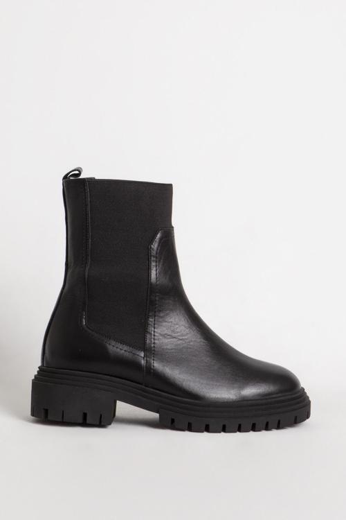 Kadın Kalın Taban Esnek Yan Bantlı Casual Bot Gerçek Deri 6695 SİYAH