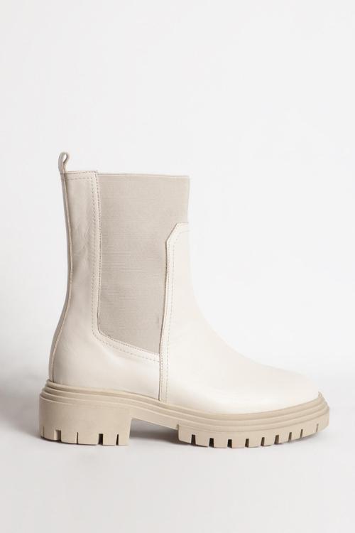 Kadın Kalın Taban Esnek Yan Bantlı Casual Bot Gerçek Deri 6695 KREM