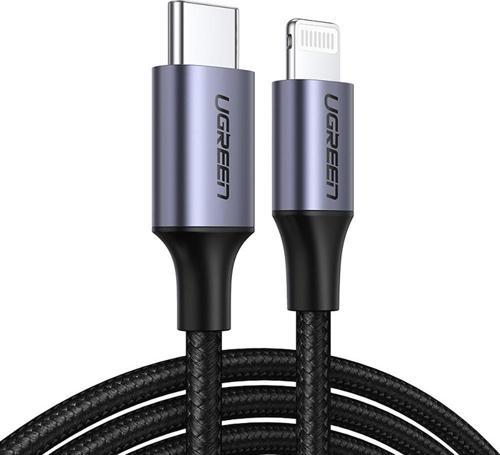Örgülü Type-C to Lightning iPhone Hızlı Şarj Kablosu Siyah 1 Metre