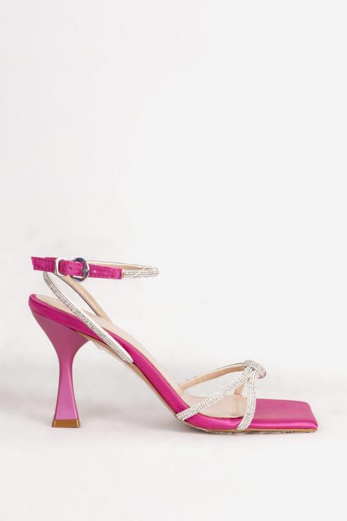 Kadın İnce Topuklu Küt Burun Taşlı Abiye Ayakkabı GJ 714 FUŞYA